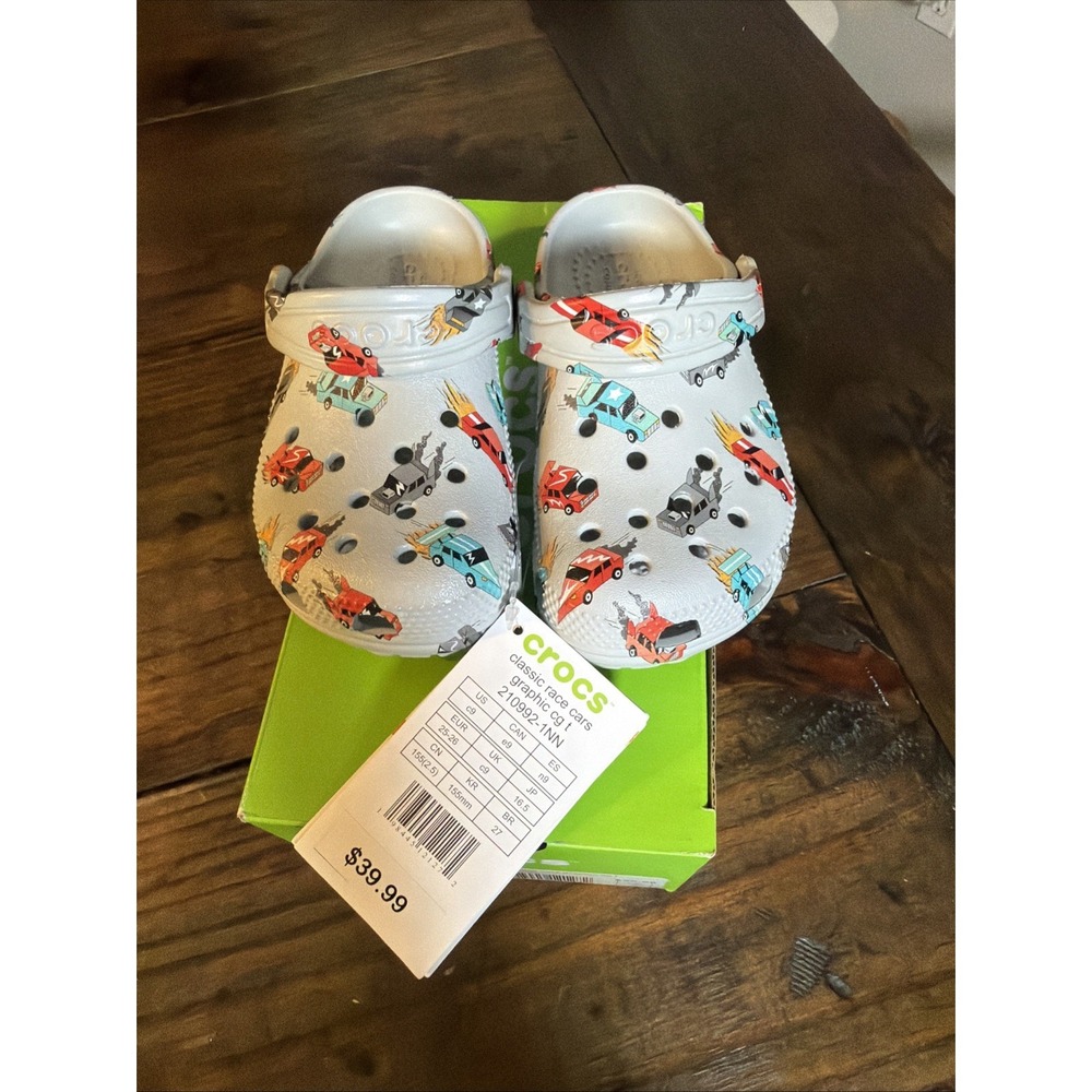Crocs Classic Race Cars Graphic Clog Toddler C9 Mirage Multi 210902-1NN NIB